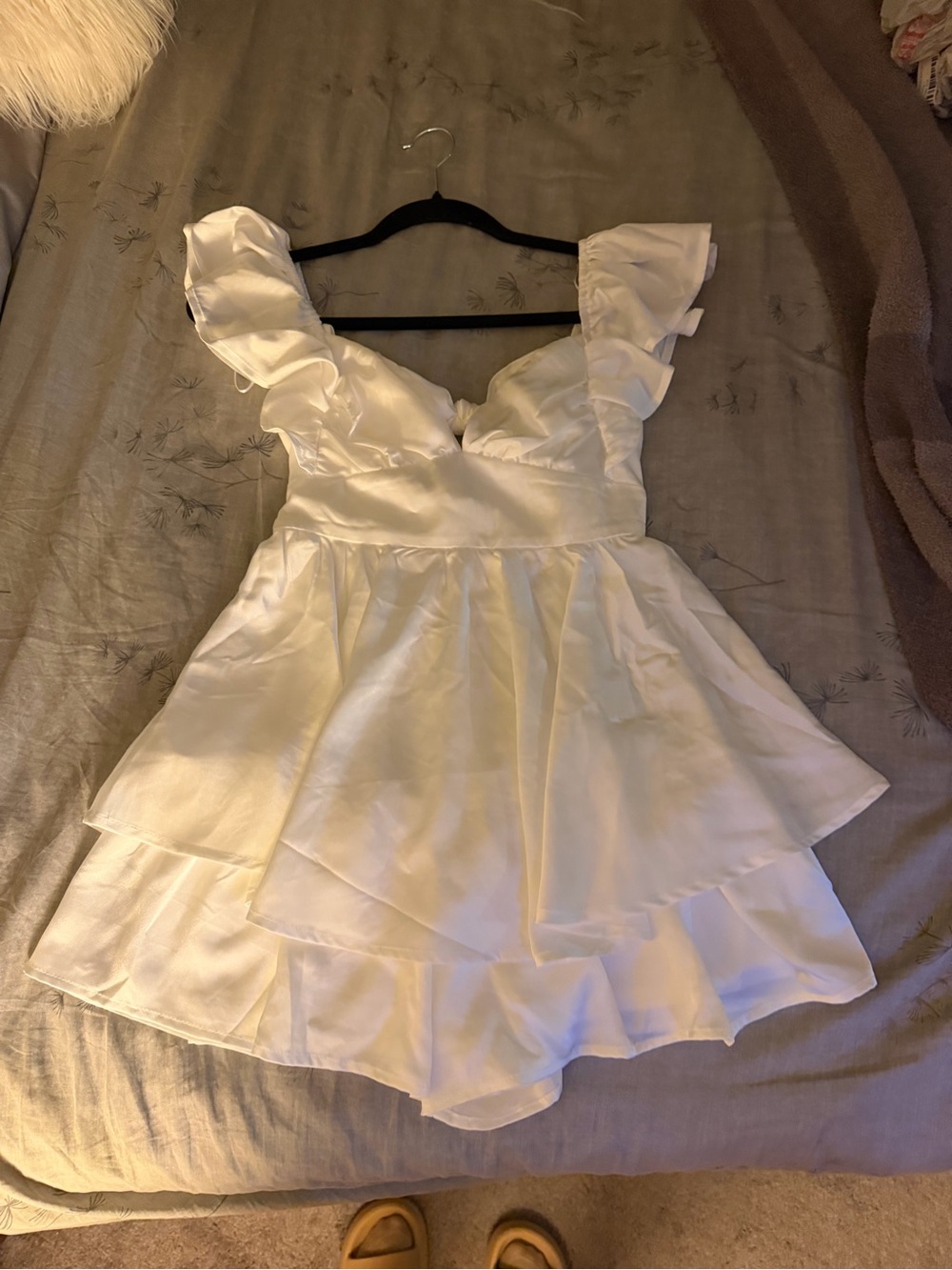 White Ruffled Romper Mini Dress NWT